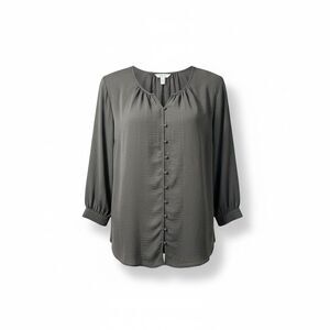 Nine West Womens Button Up Balloon Sleeve Blouse Plus Size 4X Black Career